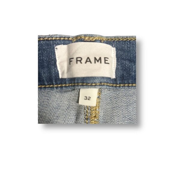 Frame Le Easy Flare Jeans Blue Drizzle Raw Hem High Rise Denim Womens Size 32 - Picture 2 of 15